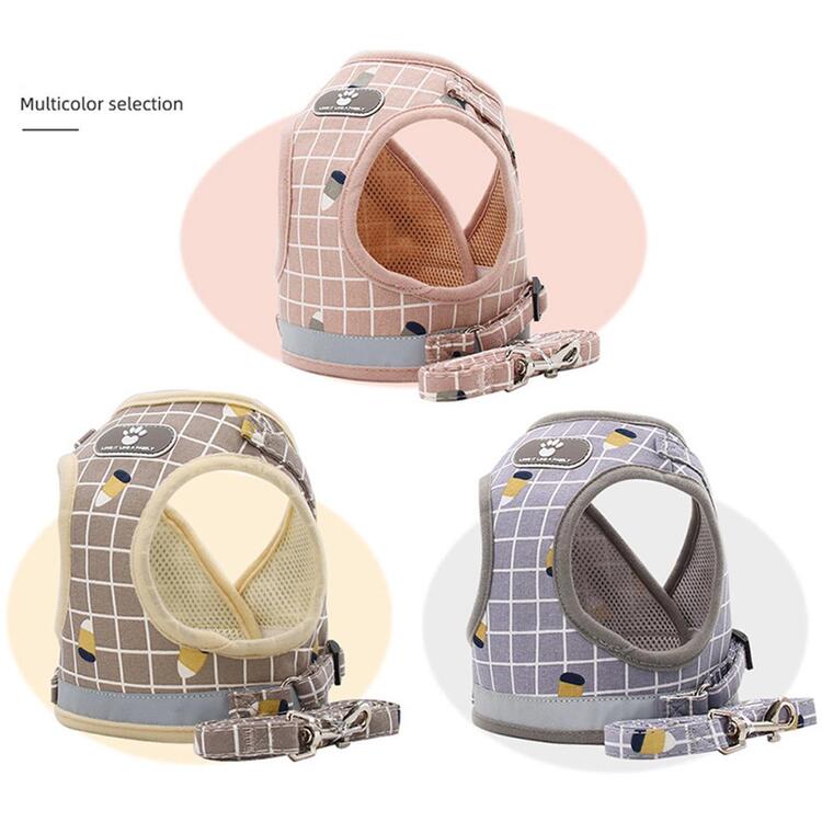 2 ชิ้น ลายสก็อต สายรัด สัตว์เลี้ยง & สายจูง เซ็ต - สีเทา - ดู 2