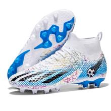 1 par de zapatos de fútbol de caña alta con puntas AG largas, antideslizantes y cómodos, estilo unisex para adultos, parejas, competencia al aire libre y zapatos de entrenamiento completos para adolescentes - Patrón de rayos Colores y ubicaciones aleatorias - Blanco - Ver 10