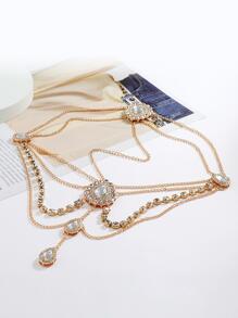 Phụ nữ Vòng cổ dây chuyền hai mặt sóng & tua rua sang trọng - Vàng - Xem 2