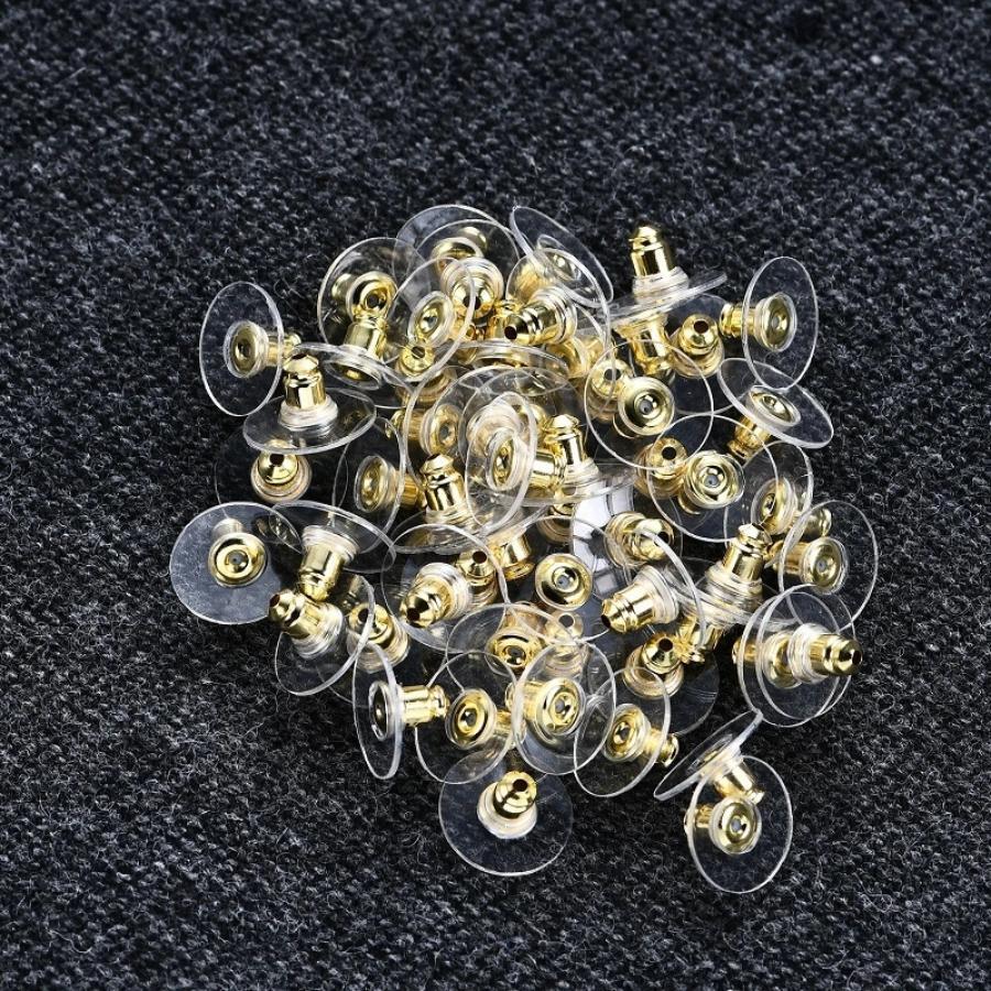 100入組橡膠耳朵塞子耳塞耳釘後用品適用於DIY首飾類製作配件 - 金色 - 查看 1