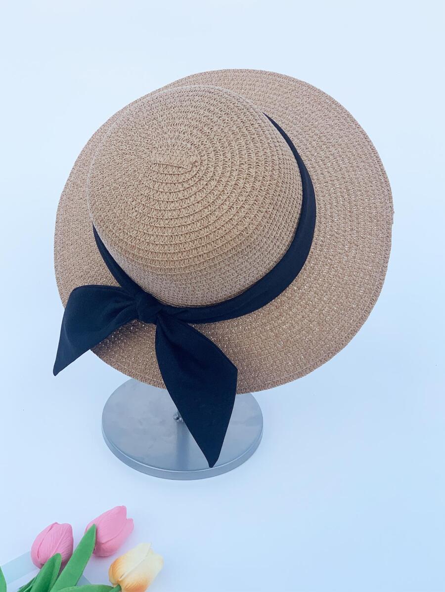 1入組黑色亚麻帽帶卡其色緞帶和草編編織,時尚和多用途適合夏天日常,旅行,海灘,透氣性和紫外線防護,可折疊和方便至攜帶 - 卡其色 - 查看 1