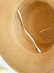 1入組黑色亚麻帽帶卡其色緞帶和草編編織,時尚和多用途適合夏天日常,旅行,海灘,透氣性和紫外線防護,可折疊和方便至攜帶 - 卡其色 - 查看 5
