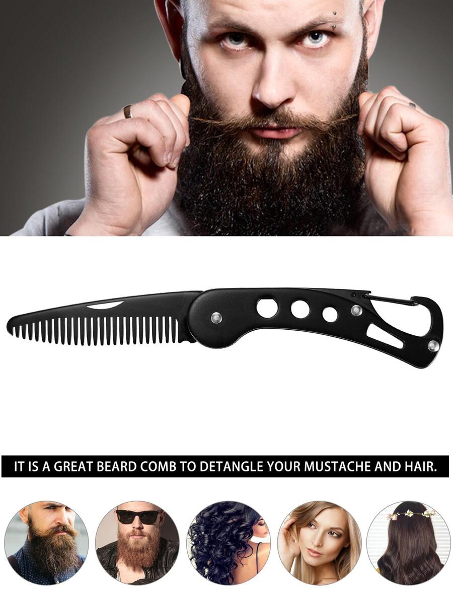 胡须梳 不锈钢折叠胡须梳 男士便携式钱包口袋梳 访问 Toosbuc 商店 - 黑色 - 查看 1