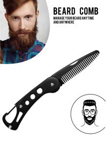 胡须梳 不锈钢折叠胡须梳 男士便携式钱包口袋梳 访问 Toosbuc 商店 - 黑色 - 查看 4