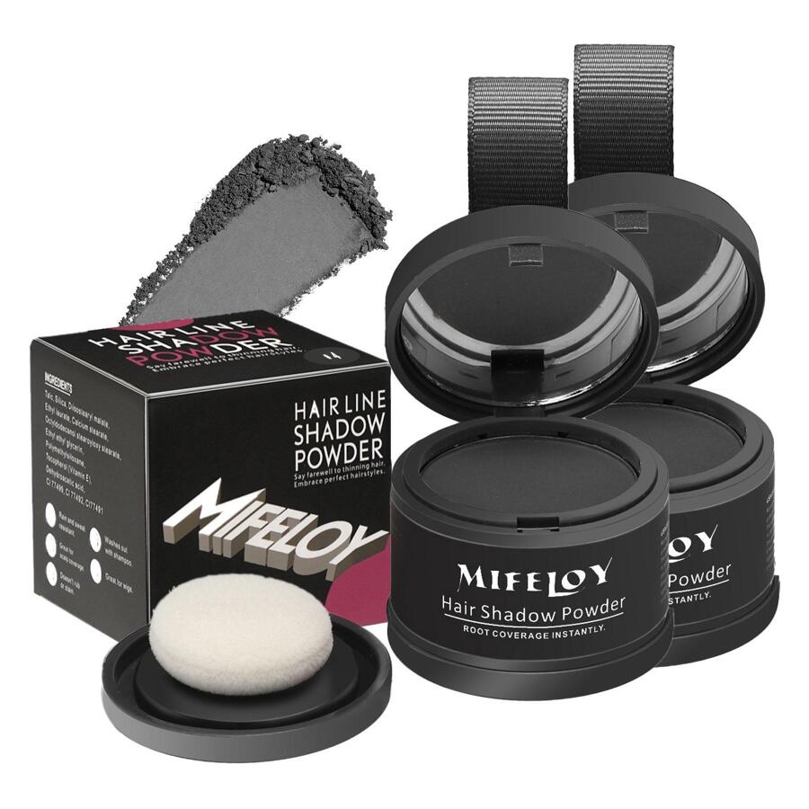 2 Pack Root Touch Up Powder, Cover Up Hair Color For Grays, Root Coverage For Women Men, Roots Concealer For Beard Line Eyebrow, Instantly Shadow Powder For Thinning Grey Hairline - Dark Grey - View 1