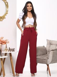 Women Pants - 酒紅色 - 查看 4