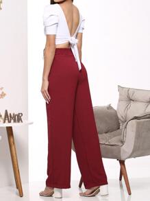 Women Pants - 酒紅色 - 查看 2