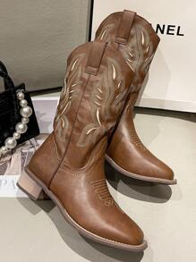 Vintage Western Cowboy Boots With Embroidery For Men - Brown - View 3