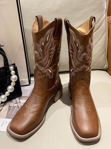 Vintage Western Cowboy Boots With Embroidery For Men - Brown - View 2