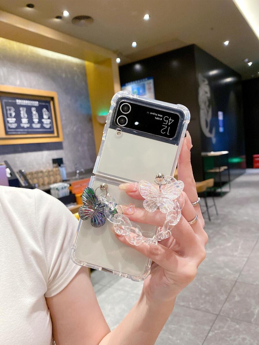 Vỏ điện thoại trong suốt chống rơi có dây buộc trang trí hình bướm - Trong sáng - Xem 1
