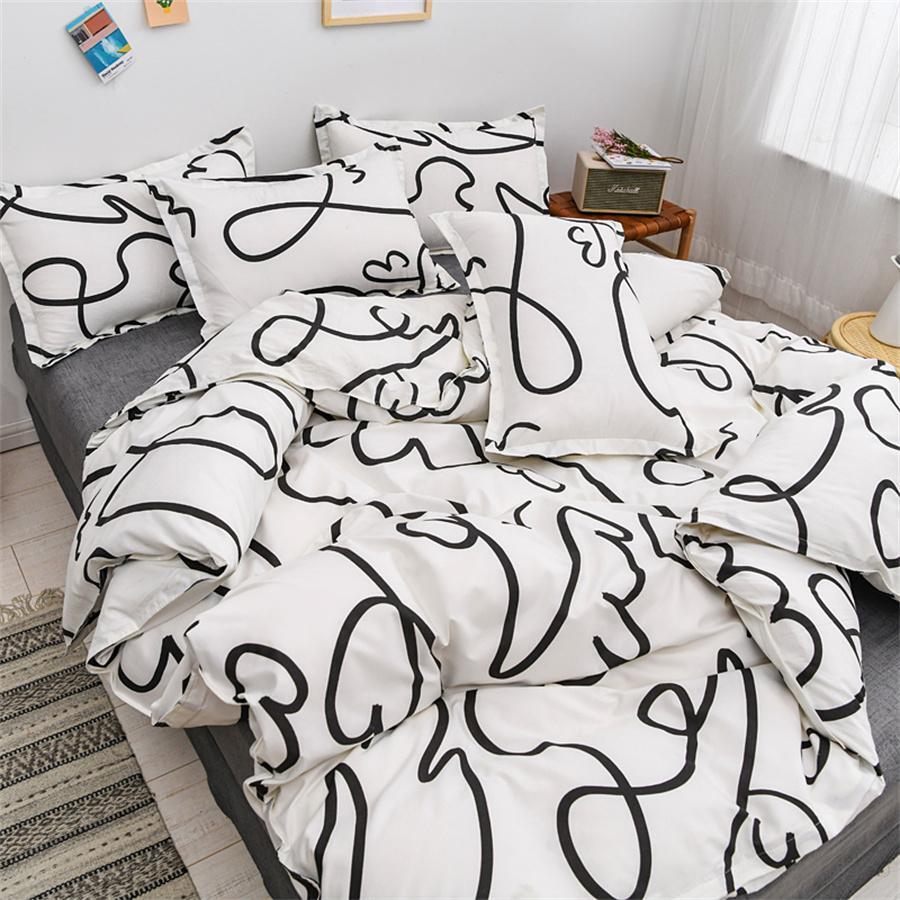 3 Cái/bộ Bộ Vỏ Chăn Ga Gối Họa Tiết Đường Kẻ Đen Trắng Hiện Đại (1 Vỏ Chăn & 2 Vỏ Gối) - Đen và trắng - Xem 1
