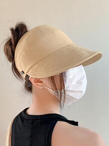 Nuevo estilo de mujer, cola de caballo, sombrero fino para el sol para pescar con cara y protección solar en verano - Caqui - Ver 1