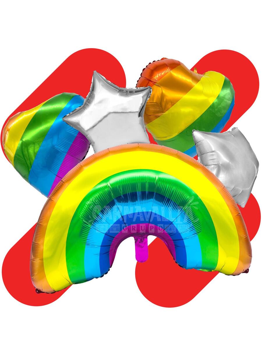 Kit Globos Decoración Pride LGTB Globos Metálicos Arcoíris Estrellas y Corazones - Multicolor - Ver 1