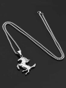 1 chiếc vòng cổ mặt dây chuyền hình ngựa đổ mồ hôi theo phong cách Châu Âu và Mỹ, kiểu dáng cổ điển, punk hip hop đường phố dành cho nam giới. - Bạc - Xem 2