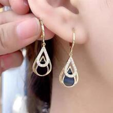 日韓時尚黑色中空雙層水滴耳環 新幾何鑲鑽石設計優雅耳環 - 金色 - 查看 1