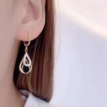 日韓時尚黑色中空雙層水滴耳環 新幾何鑲鑽石設計優雅耳環 - 金色 - 查看 3