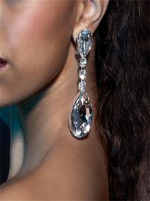1pair Luxurious Rhinestone Big Teardrop Earrings - Silver - View 2