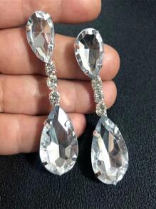 1pair Luxurious Rhinestone Big Teardrop Earrings - Silver - View 3