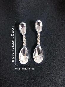 1pair Luxurious Rhinestone Big Teardrop Earrings - Silver - View 4