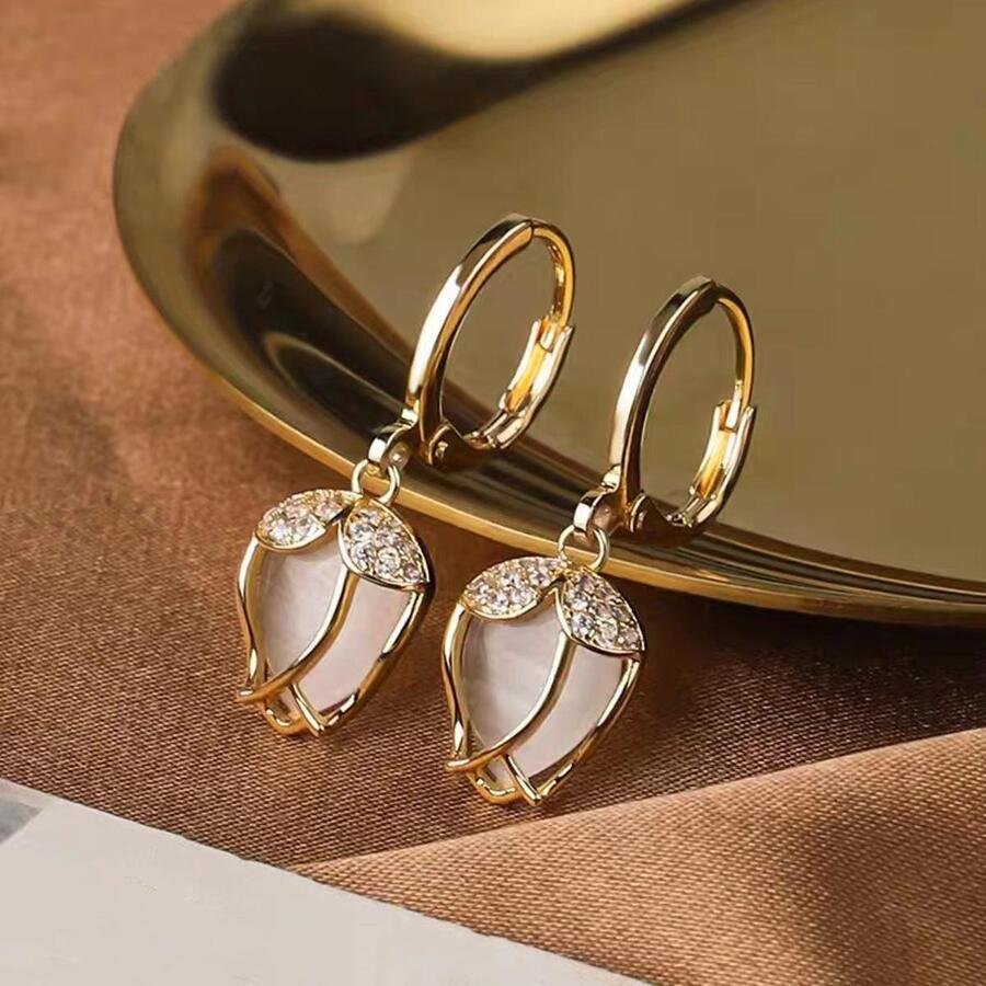 鬱金香耳環帶高端,優雅&精美設計,小&精美耳朵適合女士欣賞輕奢和設計 - 金黃色 - 查看 1