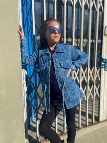 Girls Denim Jackets & Coats - 深色水洗藍 - 查看 4