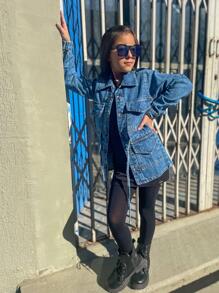 Girls Denim Jackets & Coats - 深色水洗藍 - 查看 5
