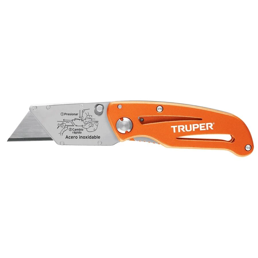 Cuchillo plegable de 6 pulgadas con Body de aluminio y acero inoxidable, Truper NV-6X 101101, Regreso a la escuela, utiles escolares - Naranja - Ver 1