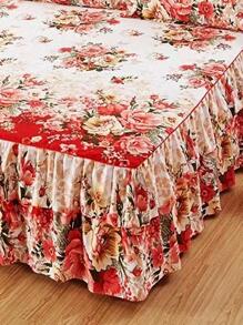 Printed Pattern Double-layered Lace Trimmed Thicker Flannel Bed Skirt
