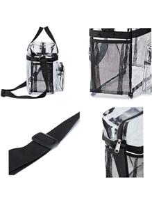 Transparent PVC Large Capacity Luggage Bag, Portable Handheld Travel Toiletry Bag, Visible Transparent Handbag - Black - View 3
