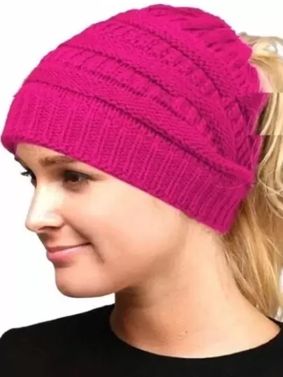 Frete grátis Touca Gorro De Lã Com Furo Para Rabo Cavalo Feminina Quentinha Inverno Frio Estilo