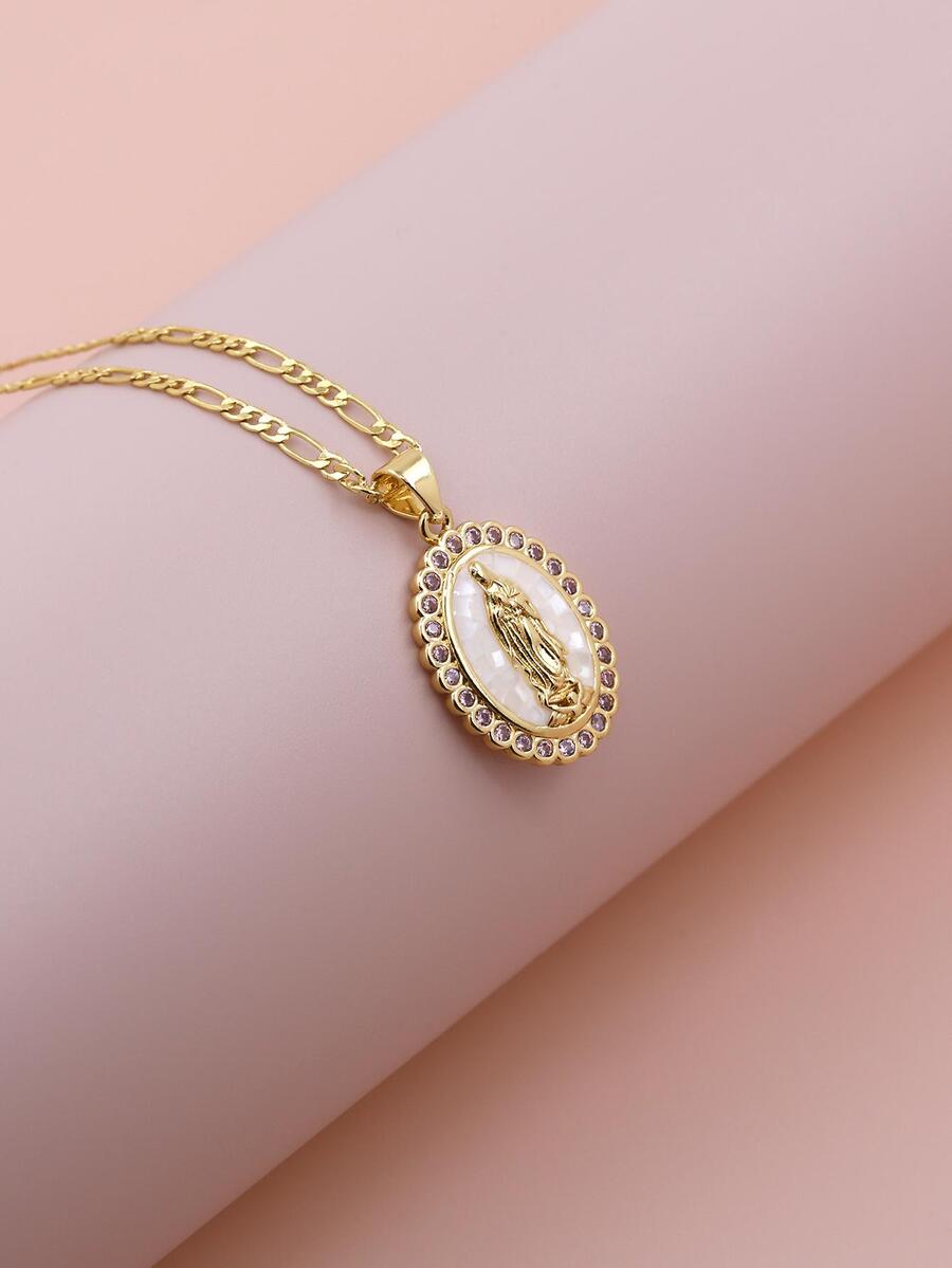 奢華微鋪平方晶鋯石白色琺瑯橢圓形吊飾吊墜項鍊適合女士派對婚禮首飾類 - 白色 - 查看 1