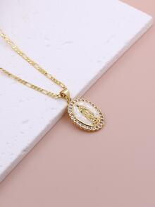 奢華微鋪平方晶鋯石白色琺瑯橢圓形吊飾吊墜項鍊適合女士派對婚禮首飾類 - 白色 - 查看 4