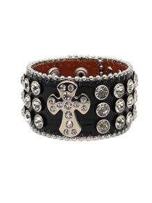 Fashionable Punk Style Pu Leather Cross Bracelet Suitable For Men - Black - View 1