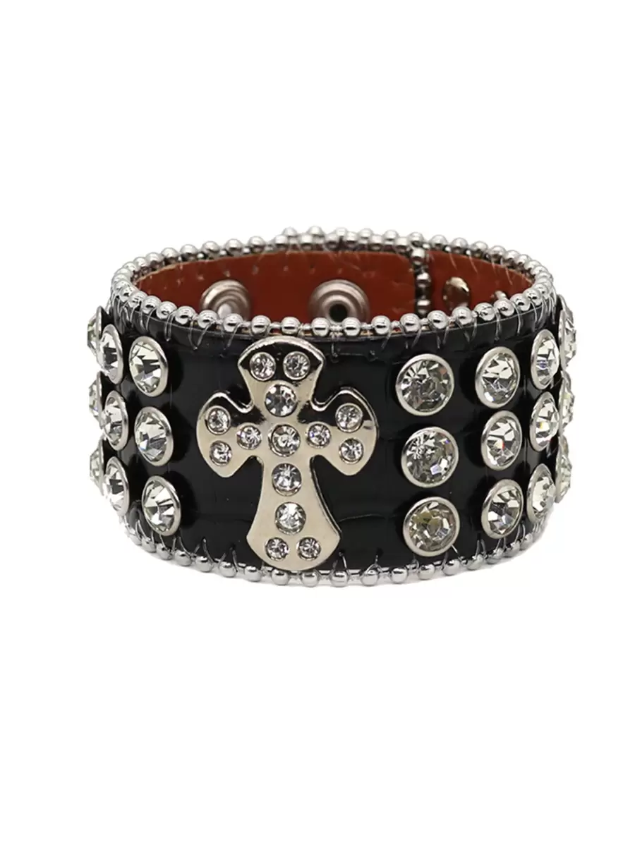 Fashionable Punk Style Pu Leather Cross Bracelet Suitable For Men - Black - View 1