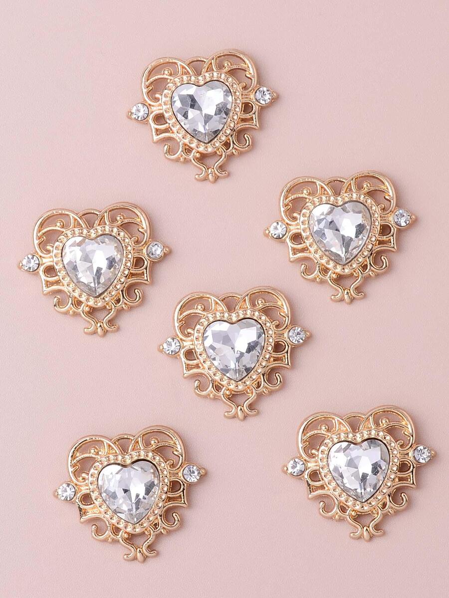 10入組diy花形鑲鑽扣帶材料,附有中空花邊和心形水晶,鋅合金珠寶配件