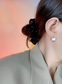 韓語925純銀寒冷風格極簡方形耳朵扣飾別緻幾何形狀耳環多用途女士