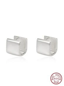 韓語925純銀寒冷風格極簡方形耳朵扣飾別緻幾何形狀耳環多用途女士