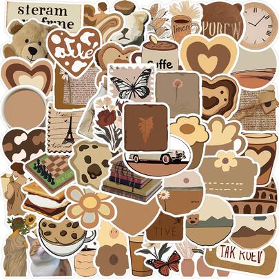 50入組/包復古卡通塗鴉貼紙適用於日記