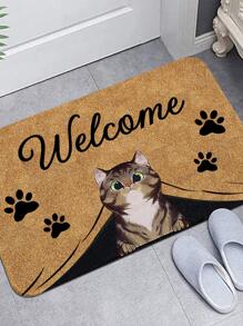 1 pieza de Tapete antideslizante con diseño gráfico de gato y letra, decoración de habitación - Multicolor - Ver 5