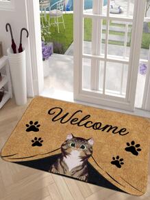 1 pieza de Tapete antideslizante con diseño gráfico de gato y letra, decoración de habitación - Multicolor - Ver 1