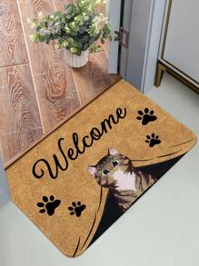 1 pieza de Tapete antideslizante con diseño gráfico de gato y letra, decoración de habitación - Multicolor - Ver 3