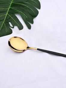 16入組豪華黑色和金色簇擁的優雅餐具組,包括刀、叉、湯匙、茶匙