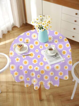 1入組花朵印花圓形桌布適用於戶外花園餐具,後院燒烤和家庭廚房裝飾用品