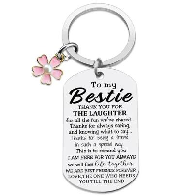 Unique Bestie Gifts,Bestie Flowers,Best Friend Keychain,Birthday Keyring,Good True Friends Friendship