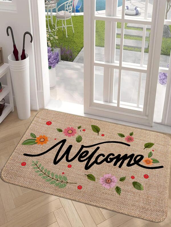 سجادة باب مانعة للانزلاق مع زهرات ورسوم حرفية، ديكور الغرفة، قطعة واحدة