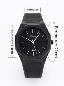 1pc Black TPU Strap Fashion Glow In The Dark Waterproof Calendar Polygon Dial Quartz Watch, For Daily Decoration