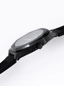 1pc Black TPU Strap Fashion Glow In The Dark Waterproof Calendar Polygon Dial Quartz Watch, For Daily Decoration