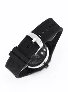1pc Black TPU Strap Fashion Glow In The Dark Waterproof Calendar Polygon Dial Quartz Watch, For Daily Decoration