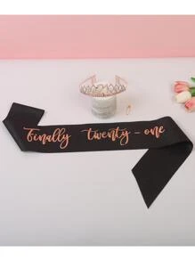 2pcs/Set "Finally Twenty-One" 21st Birthday Sash And Tiara, Finally 21 Birthday Tiara Set For Party Supplies, Birthday Tiara Crowns For Women(Rose Gold) - Black - View 2
