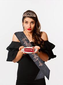 2pcs/Set "Finally Twenty-One" 21st Birthday Sash And Tiara, Finally 21 Birthday Tiara Set For Party Supplies, Birthday Tiara Crowns For Women(Rose Gold) - Black - View 7